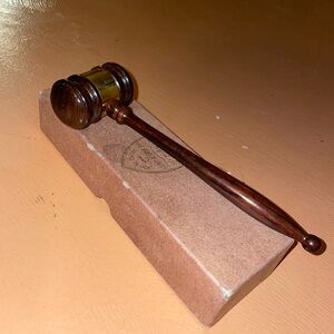 Wooden Auction Gavel with Brass Band - Dark Brown